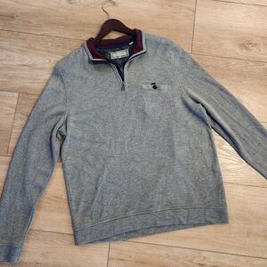 Ted Baker Heather Gray Zip-Up Sweater with Purple Trim